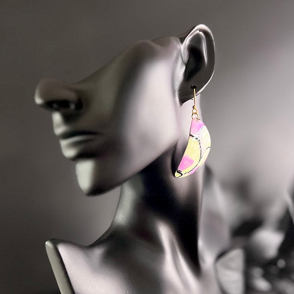 Big earrings green pink handcrafted