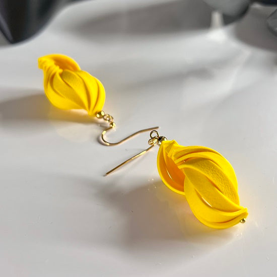 Twisted lantern earrings, yellow, handmade