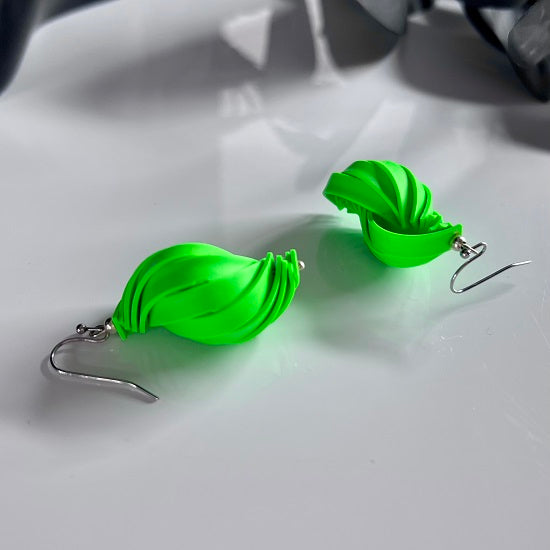 Twisted lantern earrings, bright green, stainless hook, handmade