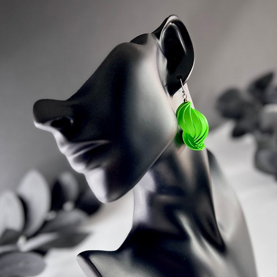 Twisted lantern earrings, bright green, stainless hook, handmade