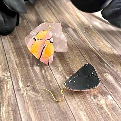 Large dangle earrings orange pink