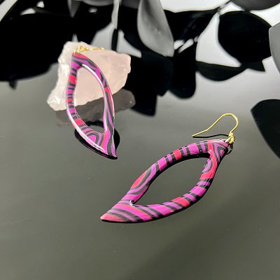 Large dangle earrings pink purple