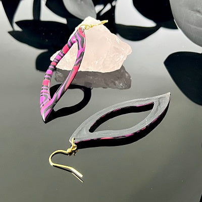 Large dangle earrings pink purple