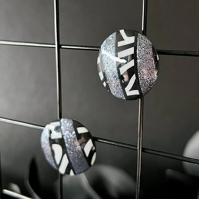 Large stud earrings silver black