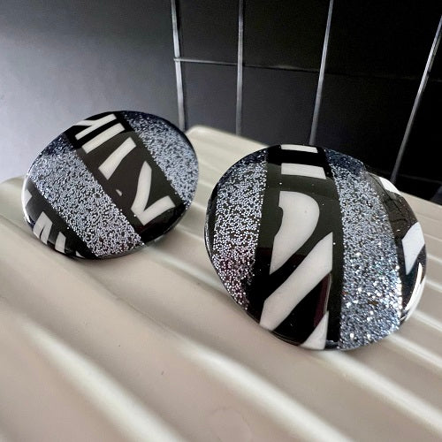 Large stud earrings silver black