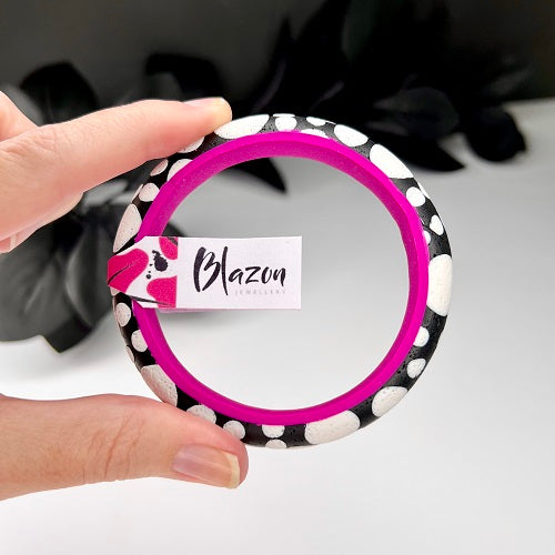 hot pink Black and white spots chunky bangles