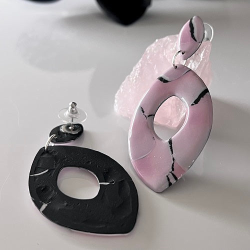 Large almonds, soft pink cracked, handmade earrings
