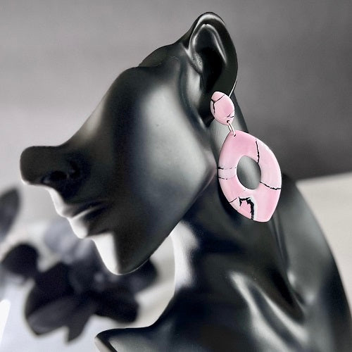 Large almonds, soft pink cracked, handmade earrings