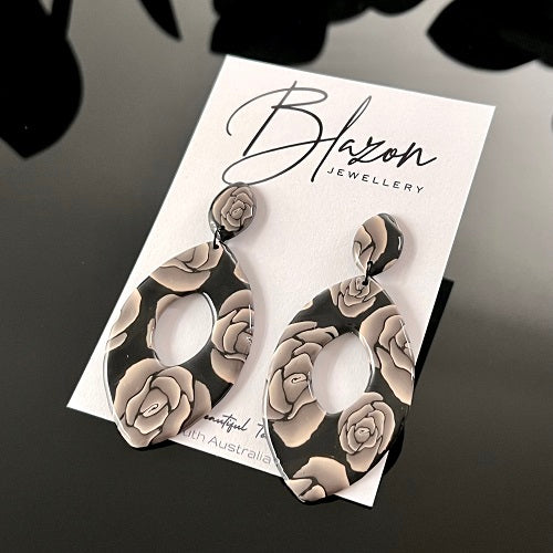 large earrings brown roses