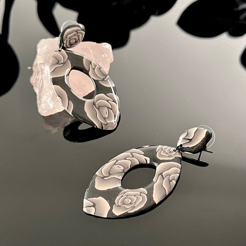 large earrings brown roses