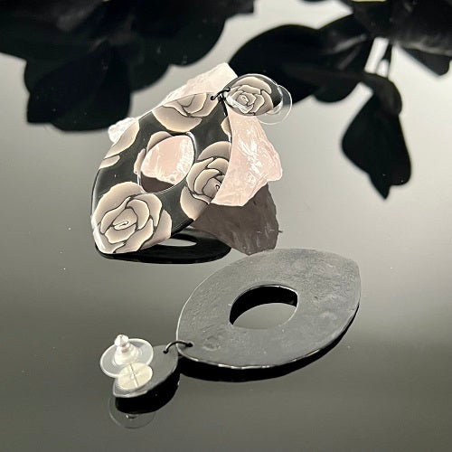 large earrings brown roses