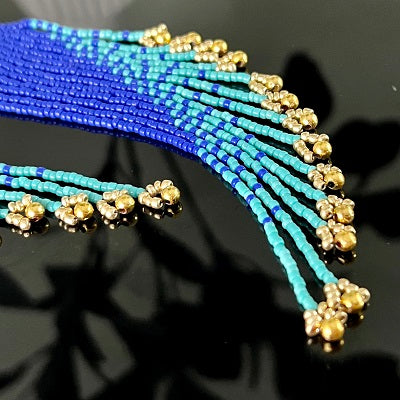 Beaded fringe earrings blue aqua
