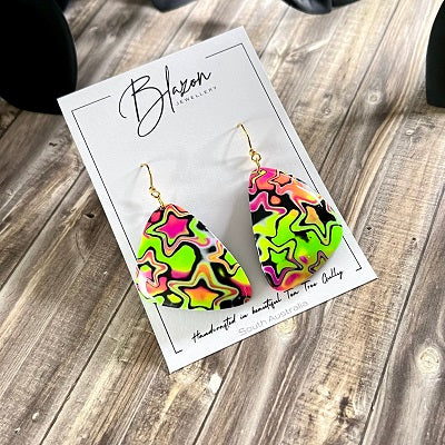 Big dangle earrings neon green