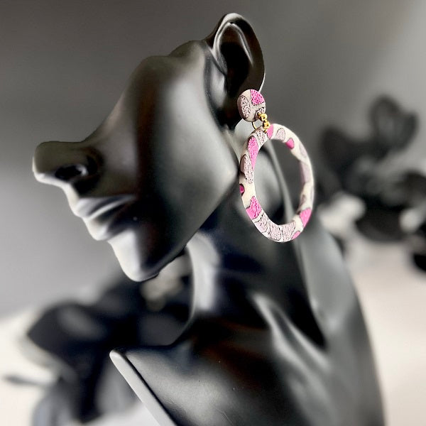 Big hoops earrings pink grey