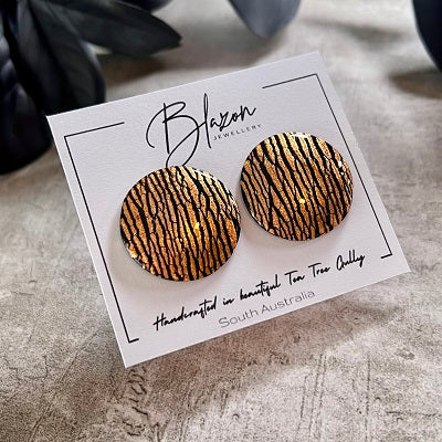 Big stud earrings black copper foil