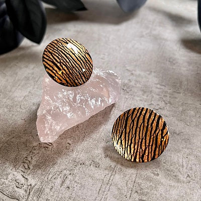 Big stud earrings black copper foil