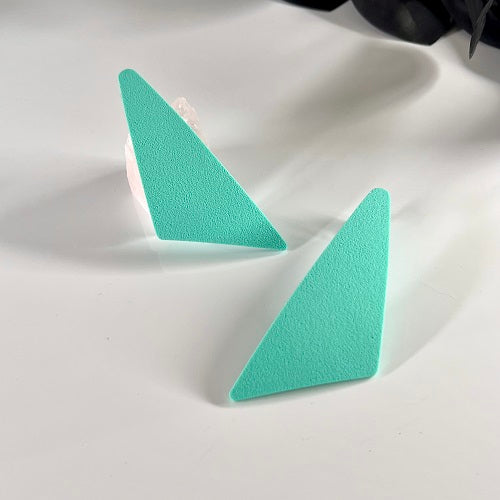 Big triangle stud earrings blue green