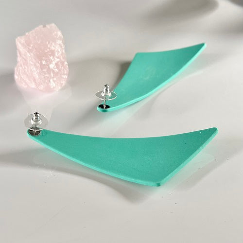 Big triangle stud earrings blue green