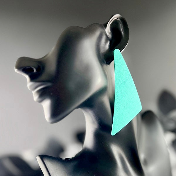 Big triangle stud earrings blue green