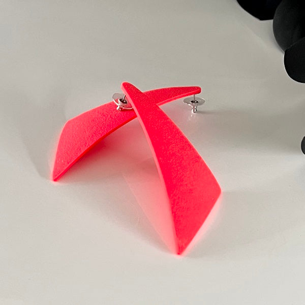 Big triangle stud earrings neon red