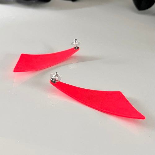 Big triangle stud earrings neon red