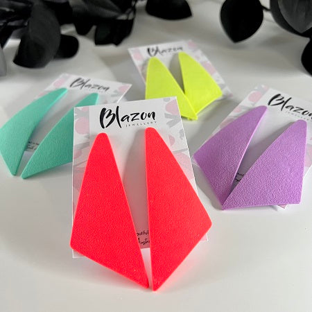 Big triangle stud earrings bright colours