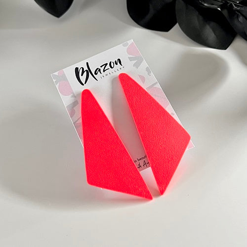 Big triangle stud earrings neon red