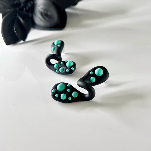 Black twisted blob stud earrings