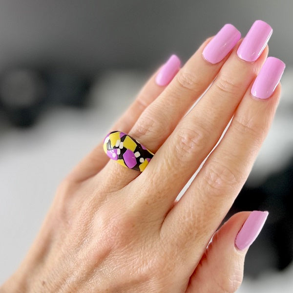 Chunky ring black yellow purple confetti