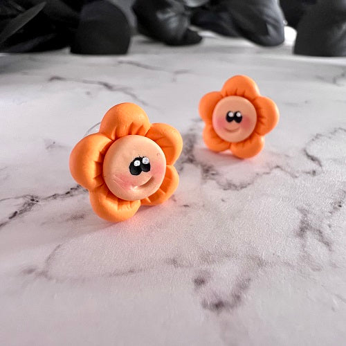 Cute orange flower stud earrings