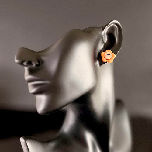 Cute happy flower studs, orange, handmade earrings