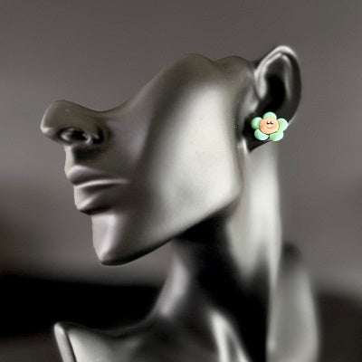 Cute green flower stud earrings