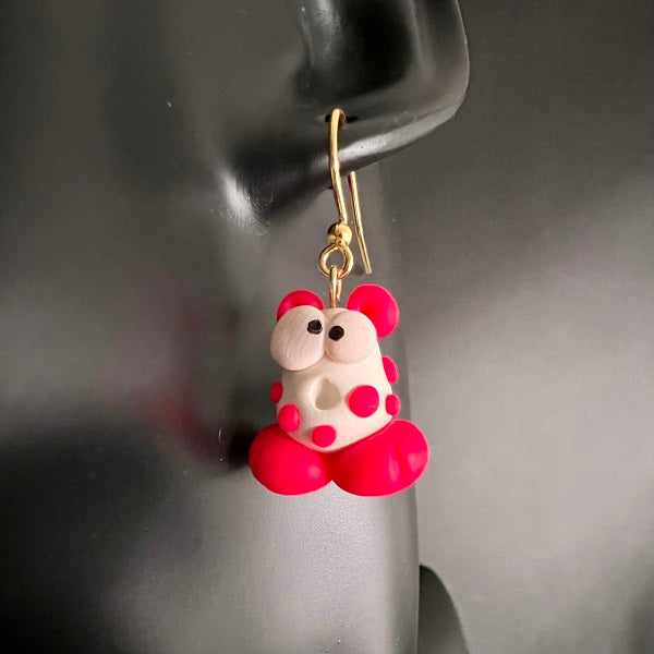 Cute monster dangle earrings red and white
