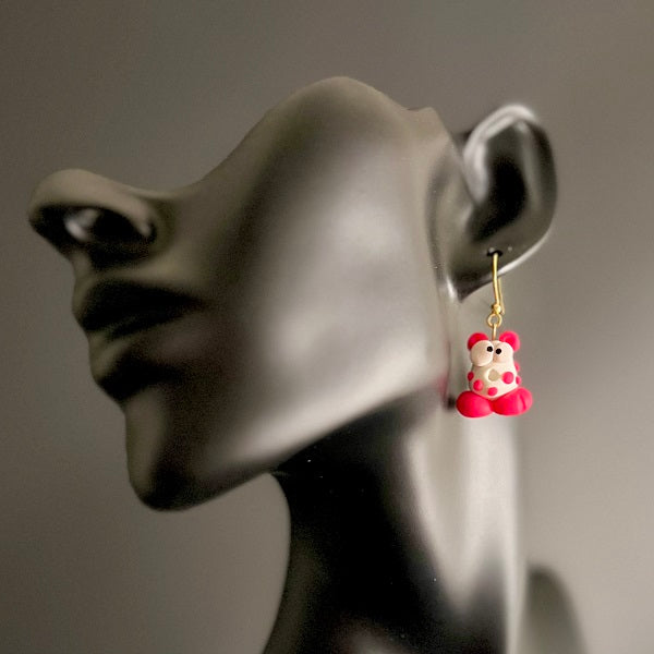 Cute monster dangle earrings red and white