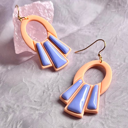 Dangle earrings Aztec inlay peach apricot orange blue