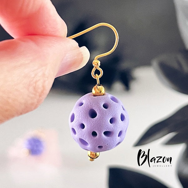 Drop earrings faux coral ball lavender