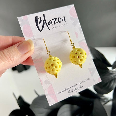 Drop earrings faux coral ball yellow