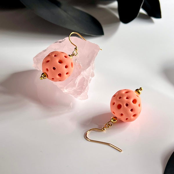 Drop earrings faux coral ball peach