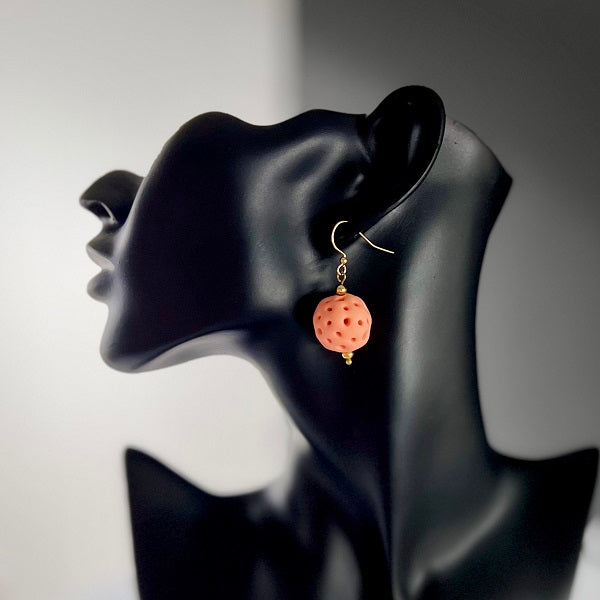 Drop earrings faux coral ball peach