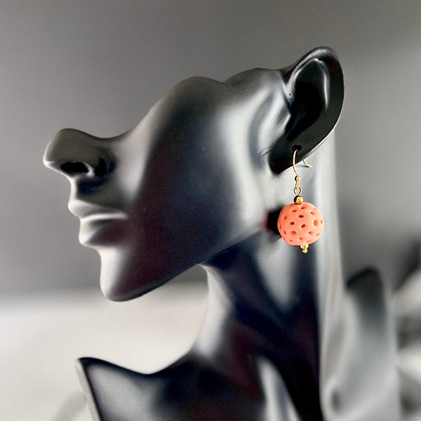 Drop earrings faux coral ball peach