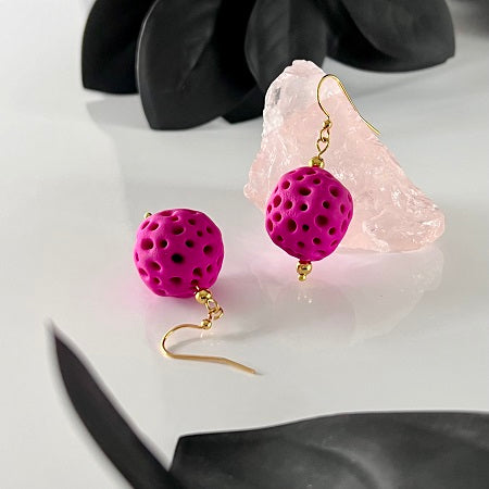 Drop earrings faux coral ball pink