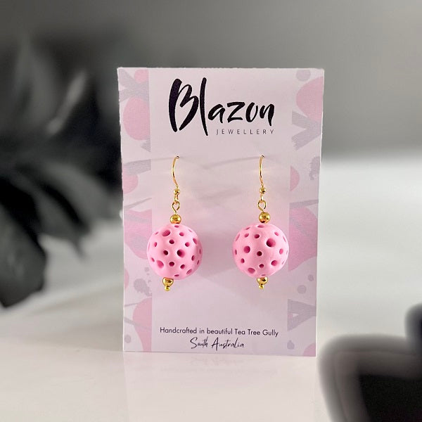 Drop earrings faux coral ball baby pink