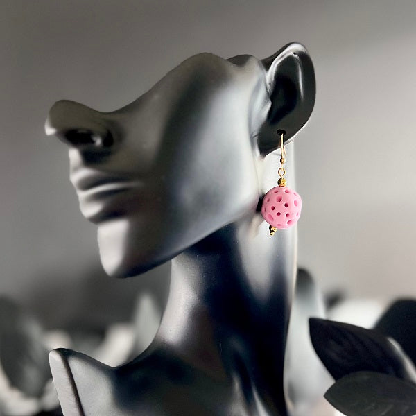 Drop earrings faux coral ball baby pink