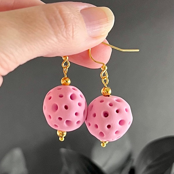 Drop earrings faux coral ball baby pink