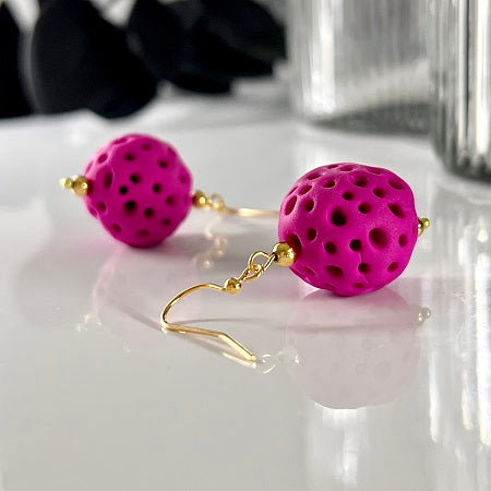 Drop earrings faux coral ball pink