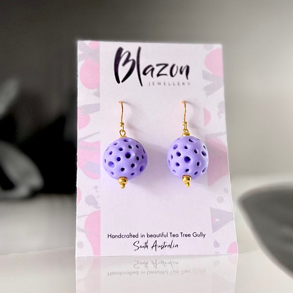 Drop earrings faux coral ball lavender