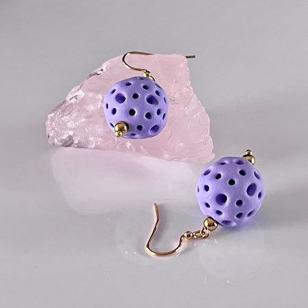 Drop earrings faux coral ball lavender