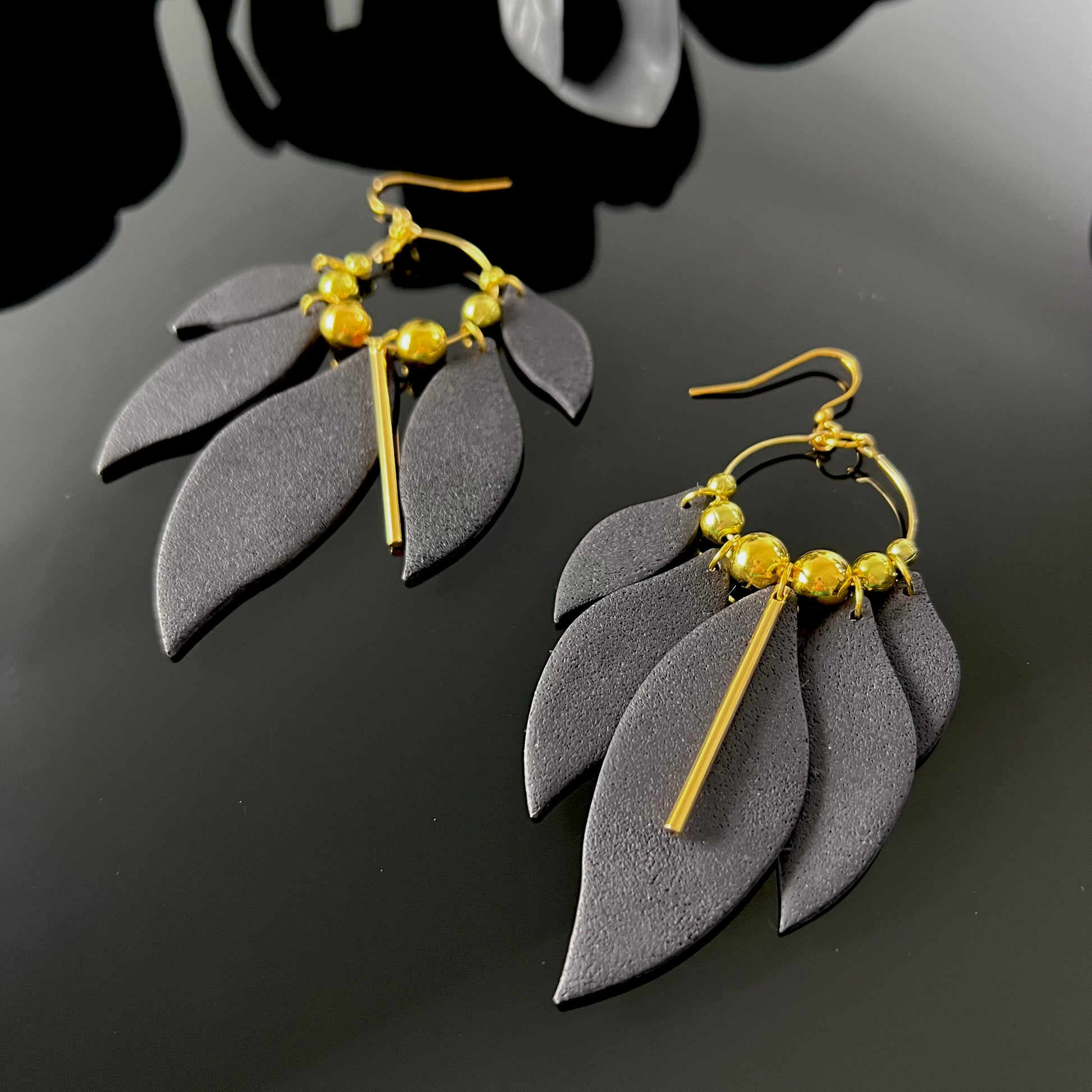 black leaf dangle earrings