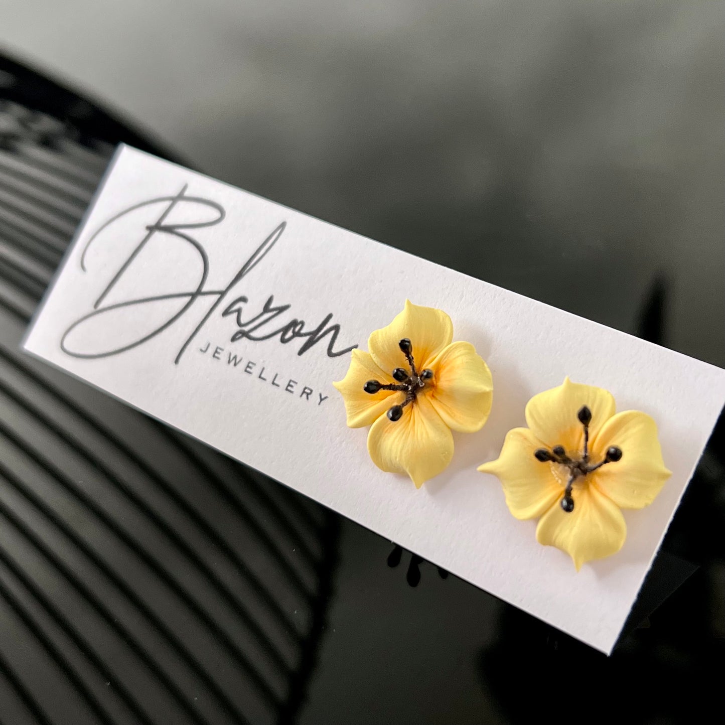 Delicate flower studs earrings, butter yellow, handmade earrings