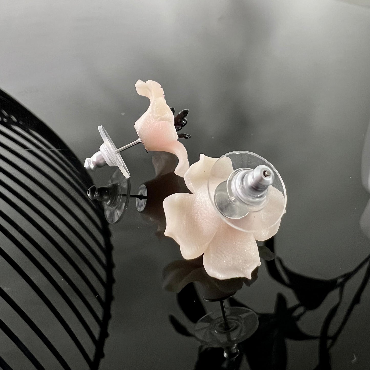 Delicate flower studs earrings, white, pink, handmade earrings